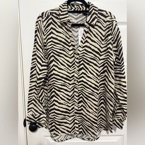 NWT Tahari Linen Zebra Striped Collared Shirt
